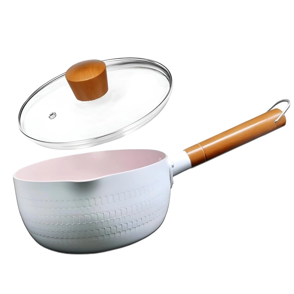 DAYANIDHI Mini Non Stick Sauce Pan, Tea pan, Milk Pan with Glass Lid | Induction and Gas Chai Pan | Fry-Pan for Butter Sugar Melting Pot with Cover | Boil Instant Noodles Baby Food (1-Piece)