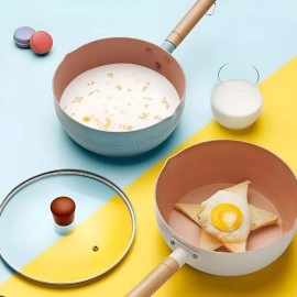 DAYANIDHI Mini Non Stick Sauce Pan, Tea pan, Milk Pan with Glass Lid | Induction and Gas Chai Pan | Fry-Pan for Butter Sugar Melting Pot with Cover | Boil Instant Noodles Baby Food (1-Piece)