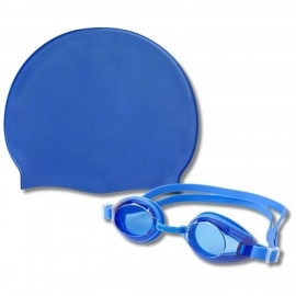 Silicone Swim Goggles & Swim Cap Combo Set Non-Slip Material Anti-Fog UV Protection Caps for Long and Short Hair Girls and Boys (Pack of 1)