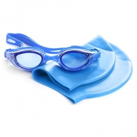 Silicone Swim Goggles & Swim Cap Combo Set Non-Sli..
