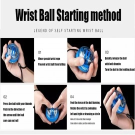 Wrist Strengthening Device Self-Starting Gyro Ball Finger Grip Force Arm Strength Trainer to Relieve Stress Ball with Colour Lights and Wrist Rope (Multicolour)