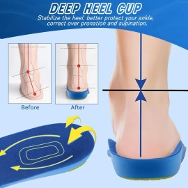 Classic Arch Support Shoe Insoles Heel Pain & Plantar Fasciitis Heel Cushioning and Shock Absorption Velvet Surfaces Deep Heel Cup Inner Ideal For Men & Women Size 36-39 (Insole-903)
