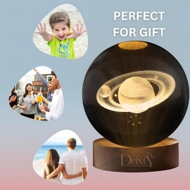 3D Galaxy Crystal Ball Night Light Creative Engraved Aesthetic Ball Dim Night Lamp, USB Powered Bed Table Lamp LED Wooden Base for Home Decoration, Birthday, Gifts, Teens (Dolphine Lamp)