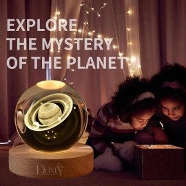 3D Galaxy Crystal Ball Night Light Creative Engraved Aesthetic Ball Dim Night Lamp, USB Powered Bed Table Lamp LED Wooden Base for Home Decoration, Birthday, Gifts, Teens (Dolphine Lamp)