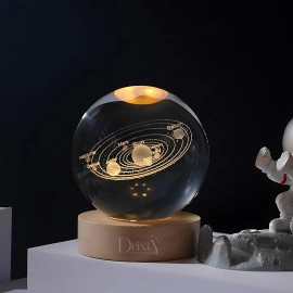 3D Galaxy Crystal Ball Night Light Creative Engraved Aesthetic Ball Dim Night Lamp, USB Powered Bed Table Lamp LED Wooden Base for Home Decoration, Birthday, Gifts, Teens (Dolphine Lamp)