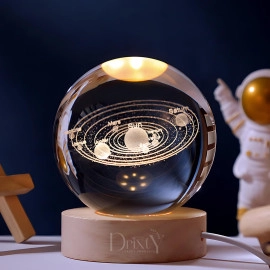3D Galaxy Crystal Ball Night Light Creative Engraved Aesthetic Ball Dim Night Lamp, USB Powered Bed Table Lamp LED Wooden Base for Home Decoration, Birthday, Gifts, Teens (Dolphine Lamp)