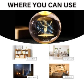 3D Galaxy Crystal Ball Night Light Creative Engraved Aesthetic Ball Dim Night Lamp, USB Powered Bed Table Lamp LED Wooden Base for Home Decoration, Birthday, Gifts, Teens (Dolphine Lamp)