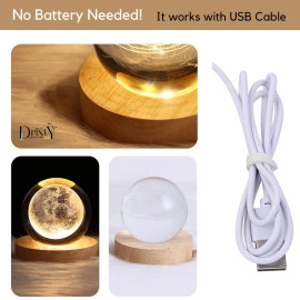 3D Galaxy Crystal Ball Night Light Creative Engraved Aesthetic Ball Dim Night Lamp, USB Powered Bed Table Lamp LED Wooden Base for Home Decoration, Birthday, Gifts, Teens (Dolphine Lamp)
