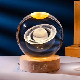 3D Galaxy Crystal Ball Night Light Creative Engraved Aesthetic Ball Dim Night Lamp, USB Powered Bed Table Lamp LED Wooden Base for Home Decoration, Birthday, Gifts, Teens (Dolphine Lamp)