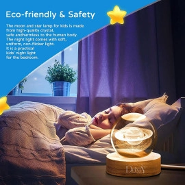 3D Galaxy Crystal Ball Night Light Creative Engraved Aesthetic Ball Dim Night Lamp, USB Powered Bed Table Lamp LED Wooden Base for Home Decoration, Birthday, Gifts, Teens (Dolphine Lamp)