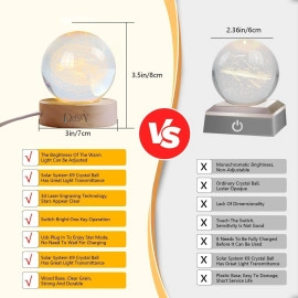 3D Galaxy Crystal Ball Night Light Creative Engraved Aesthetic Ball Dim Night Lamp, USB Powered Bed Table Lamp LED Wooden Base for Home Decoration, Birthday, Gifts, Teens (Dolphine Lamp)
