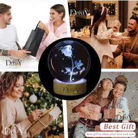 3D Galaxy Crystal Ball Night Light Creative Engraved Aesthetic Ball Dim Night Lamp, USB Powered Bed Table Lamp LED Wooden Base for Home Decoration, Birthday, Gifts, Teens (Dolphine Lamp)