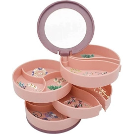 Small Rotating Round Jewellery Box with Mirror Lid 360 Degree Rotation Round Four Layer Table Top Jewellery Organiser Box Display Stand [ Multi Color ]
