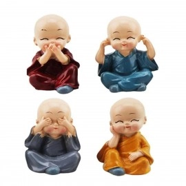 DeLush Designs Resin Buddha Monk Statue, Little Baby Monk,Cartoon Monk Set, Buddha Showpiece for Home Décor Car Dashboard Decoration & Gifiting Purpose (Multicolour)(Set of 4)