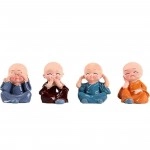 DeLush Designs Resin Buddha Monk Statue, Little Baby Monk,Cartoon Monk Set, Buddha Showpiece for Home Décor Car Dashboard Decoration & Gifiting Purpose (Multicolour)(Set of 4)