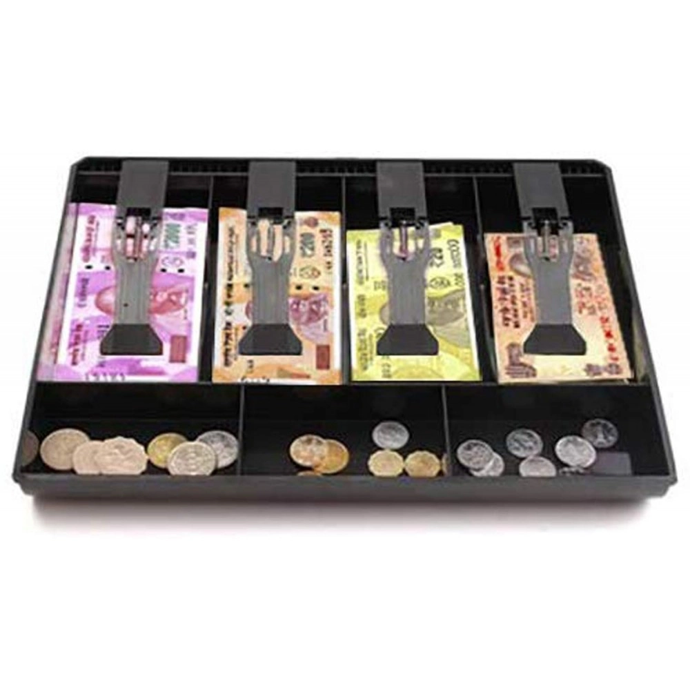 4 Slot Cash Tray, 4 Cash Bills and 3 Coin Compartment Cash Drawer Safe Box  for Money Storage  for Petty Cash Money Storage Box