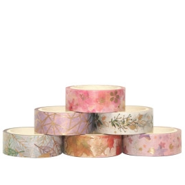 Gold Washi Tape Set DIY Crafts, Bullet Journal Supplies, Planners, Scrapbook, Card/Gift Wrapping -6 Rolls(15mm*5M)