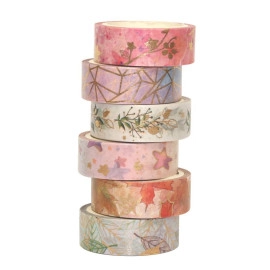 Gold Washi Tape Set DIY Crafts, Bullet Journal Supplies, Planners, Scrapbook, Card/Gift Wrapping -6 Rolls(15mm*5M)
