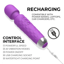 Full Body Massager for Women & Men, Rechargeable Wireless Massager Machine for Pain Relief, Handheld Massager with Medical Grade Silicone, 8 Speeds, 20 Modes, (Black)