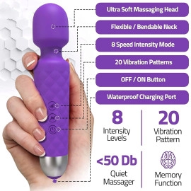 Full Body Massager for Women & Men, Rechargeable Wireless Massager Machine for Pain Relief, Handheld Massager with Medical Grade Silicone, 8 Speeds, 20 Modes, (Black)