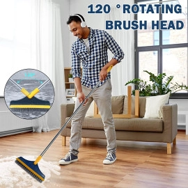 Bathroom Cleaning Brush with Wiper Tiles Cleaning Brush Floor Scrub Bathroom Brush with Long Handle 120° Rotate Bathroom Floor Cleaning Brush Home Kitchen Cleaning Mop (3 in 1 Brush)