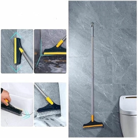 Bathroom Cleaning Brush with Wiper Tiles Cleaning Brush Floor Scrub Bathroom Brush with Long Handle 120° Rotate Bathroom Floor Cleaning Brush Home Kitchen Cleaning Mop (3 in 1 Brush)