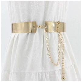 Adjustable Women's Mirror Stretch Waist Dress Belt Skinny Belt metal waist belt for women saree, dress and traditional cloth Adjustable Metal Belt for Ladies (WAIST BELT CHAIN 3.5CM) 