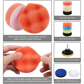 Car Foam Drill 3-Inch Buffing and 11 Polishing Pads Kit, Compound Automotive Polisher Car Wash Cleaning Tools, Sealing Glaze, Foam Pads of Drill Polisher Attachment