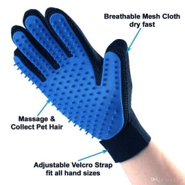 Pet Grooming, Deshedding & Massaging Glove for Dogs Cats and Other Small Animals, Cleaning Remove Hair and Bath True Touch Glove (Single-Sided Glove)