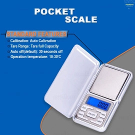 Mini Pocket Weight Scale Digital Jewellery/Chem/Kitchen Small Weighing Machine With Auto Calibration, Tare Full Capacity, Operational Temp 10-30 Degree ( 200 /0.01 G), Silver