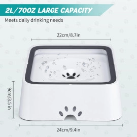 Plastic Dog Water Bowl Non Spill, 70Oz/2L Large Pet Water Bowl With Filter, Slow Water Feeder Vehicle Carried Splash Free For Dogs Cats Pets, Floating Disk
