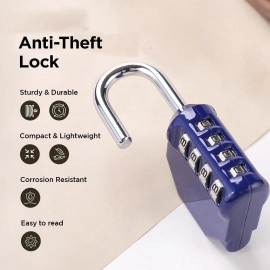 4-Digit Code Combination Heavy Duty Door Lock | Number Lock | Portable Luggage Lock | Travel Lock for Briefcase, Laptop Bags(Pack of 1) (Blue)