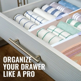 Drawer Plastic Dividers Organizer 6 Pack, Adjustable Separators 4" High Expandable From 14.9-21" For Bedroom, Bathroom, Closet, Clothing, Office, Kitchen Storage (6Pack), Black