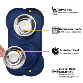 Pet Dog Bowls Stainless Steel Dog Bowl with No Spill Non-Skid Silicone Mat + Pet Food Scoop Water and Food Feeder Bowls for Feeding Small Medium Large Dogs Cats Puppies (S, Black)