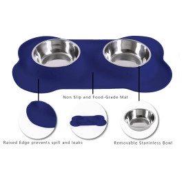 Pet Dog Bowls Stainless Steel Dog Bowl with No Spill Non-Skid Silicone Mat + Pet Food Scoop Water and Food Feeder Bowls for Feeding Small Medium Large Dogs Cats Puppies (S, Black)