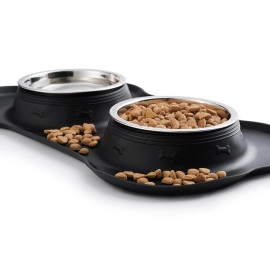 Pet Dog Bowls Stainless Steel Dog Bowl with No Spill Non-Skid Silicone Mat + Pet Food Scoop Water and Food Feeder Bowls for Feeding Small Medium Large Dogs Cats Puppies (S, Black)