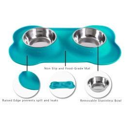 Pet Dog Bowls Stainless Steel Dog Bowl with No Spill Non-Skid Silicone Mat + Pet Food Scoop Water and Food Feeder Bowls for Feeding Small Medium Large Dogs Cats Puppies (S, Black)