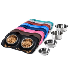 Pet Dog Bowls Stainless Steel Dog Bowl with No Spill Non-Skid Silicone Mat + Pet Food Scoop Water and Food Feeder Bowls for Feeding Small Medium Large Dogs Cats Puppies (S, Black)