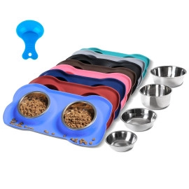 Pet Dog Bowls Stainless Steel Dog Bowl with No Spill Non-Skid Silicone Mat + Pet Food Scoop Water and Food Feeder Bowls for Feeding Small Medium Large Dogs Cats Puppies (S, Black)