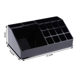 16 Compartment Cosmetic Display Cases Makeup Jewelry Lipstick Storage Organizer Holder Box, 21.2L x 12.5W x 7.8H cm. (Black) (Plastic)