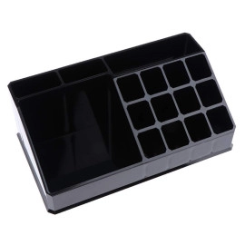16 Compartment Cosmetic Display Cases Makeup Jewelry Lipstick Storage Organizer Holder Box, 21.2L x 12.5W x 7.8H cm. (Black) (Plastic)
