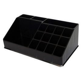 16 Compartment Cosmetic Display Cases Makeup Jewelry Lipstick Storage Organizer Holder Box, 21.2L x 12.5W x 7.8H cm. (Black) (Plastic)