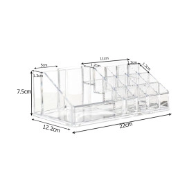 Plastic 16 Compartment Cosmetic Display Cases Makeup Lipstick Storage Organizer Holder Box Case,Transparent (22L x 12.2W x 7.5H)