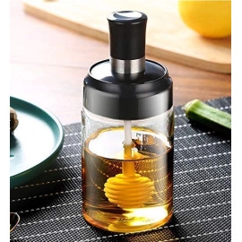 Honey Dispenser Bottle with Dipper Stick Spoon, Honey Storage Glass Container, Oil Pot Kitchen Castor Jar with Dipper Seasoning Bottle (1 Psc, 250 ml, Multicolor)