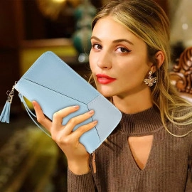 Women Wallet Wallet for Women and Girls | Zipper Wallets Leather Credit Card Holder (Blue)