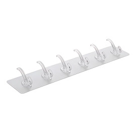 Hooks for Wall Without Drilling - 6 Hook Strip, 2 Pack - Transparent, Wall Mounted - Wall Hooks for Hanging Strong - Adhesive Hooks for Wall Heavy Duty