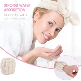 Women Headband And Wristband Set, Microfiber Wrist, Wrist Wash Bands, Skincare Headbands Makeup Headband With Wrist Band, Facial Headband Face Wash Wristbands For Washing Face