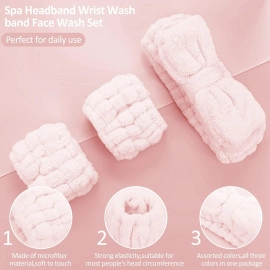 Women Headband And Wristband Set, Microfiber Wrist, Wrist Wash Bands, Skincare Headbands Makeup Headband With Wrist Band, Facial Headband Face Wash Wristbands For Washing Face