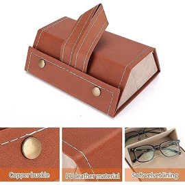 3 Layer Sunglasses Organizer Box, PU Leather Hanging Foldable Eyeglasses Case Storage Box Multiple Pairs Eyeglasses Storage Box Hanging Eyewear Holder for Men Women (Set of 1)