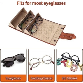 3 Layer Sunglasses Organizer Box, PU Leather Hanging Foldable Eyeglasses Case Storage Box Multiple Pairs Eyeglasses Storage Box Hanging Eyewear Holder for Men Women (Set of 1)